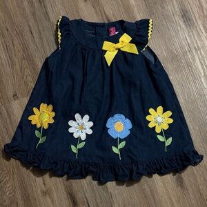Good Lad Navy Dress With Etched Sleeves, Flowers and Bow - Size 4T